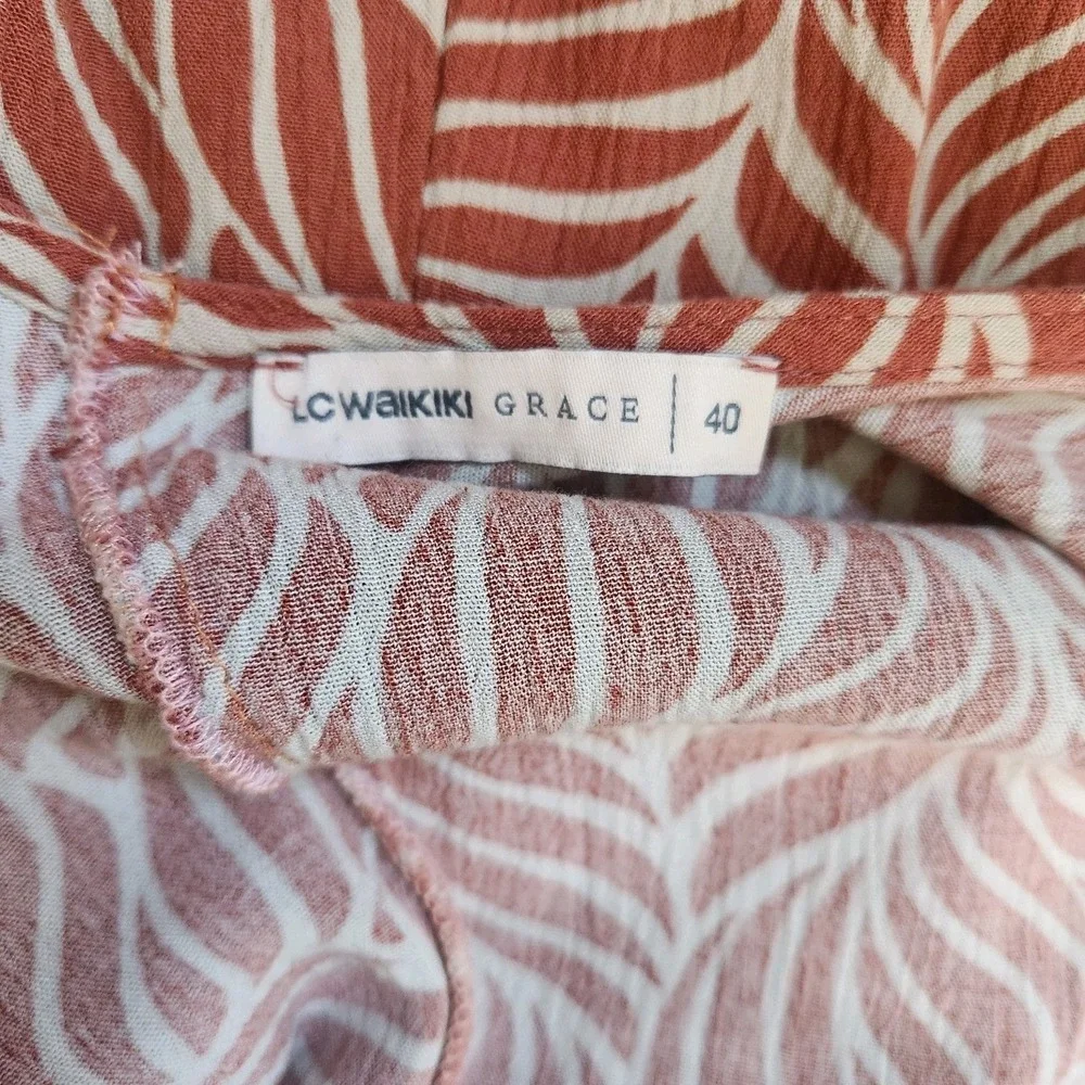 LC Waikiki Grace Dress Size‎ 40 US 8 Crinkle Casual Orange Tropical Lightweight